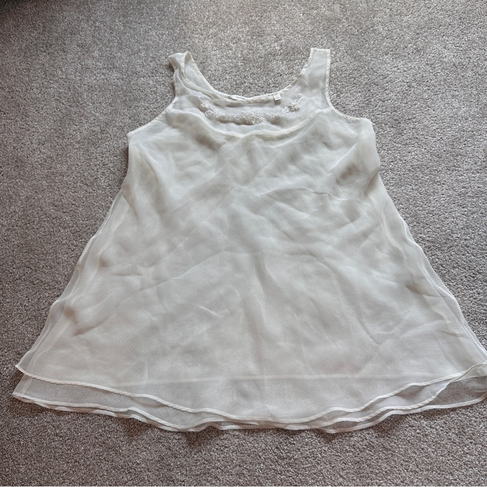 Vtg 90’s Victoria’s Secret Ivory Sheer Beaded Sequin Chemise Bridal Lingerie M